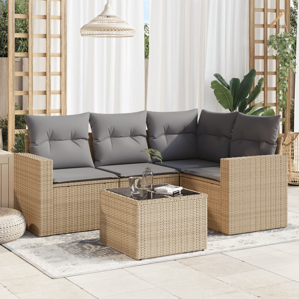 5-delige Loungeset met kussens poly rattan beige is nu te koop bij PeponiXL, paradijselijk wonen!