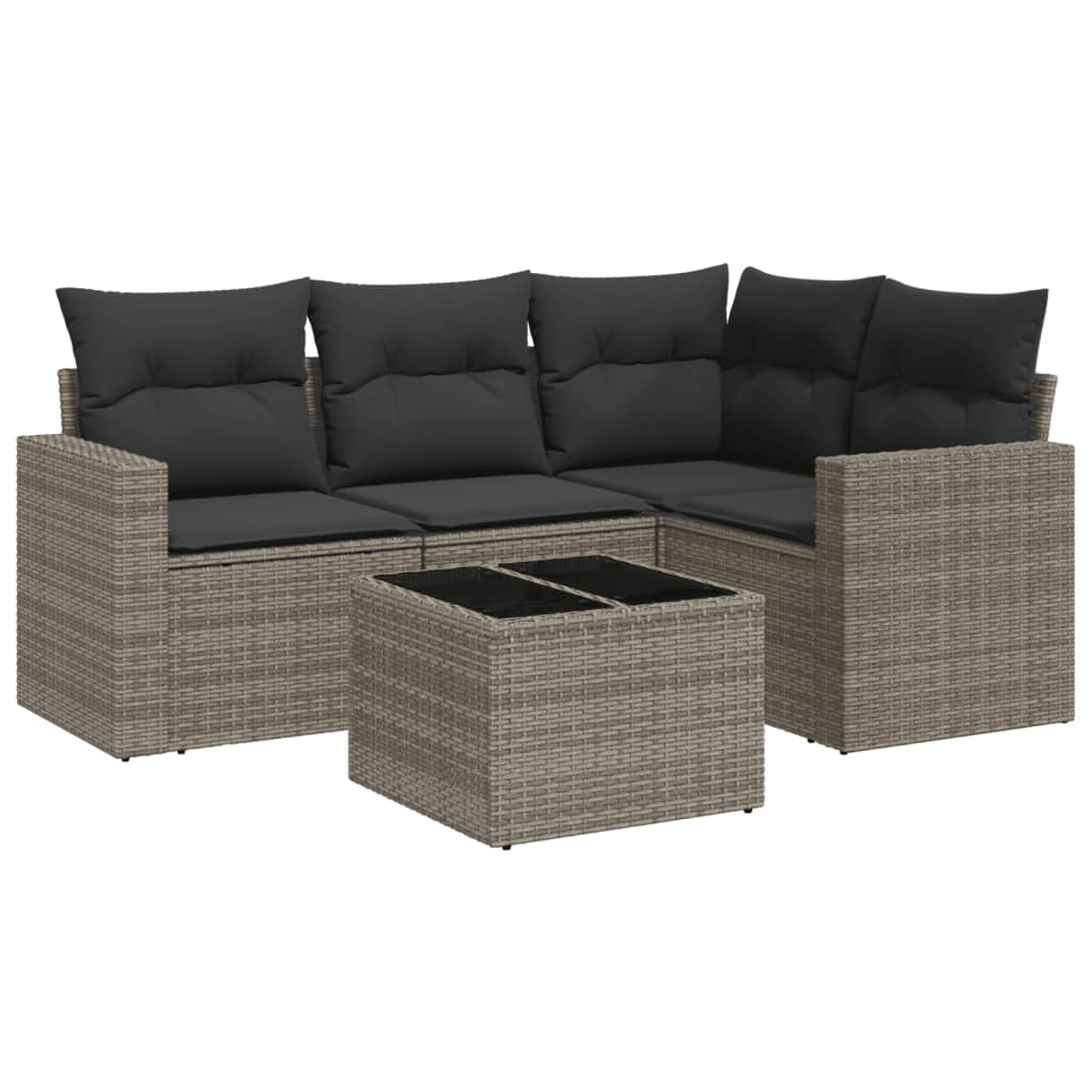 5-delige Loungeset met kussens poly rattan grijs is nu te koop bij PeponiXL, paradijselijk wonen!