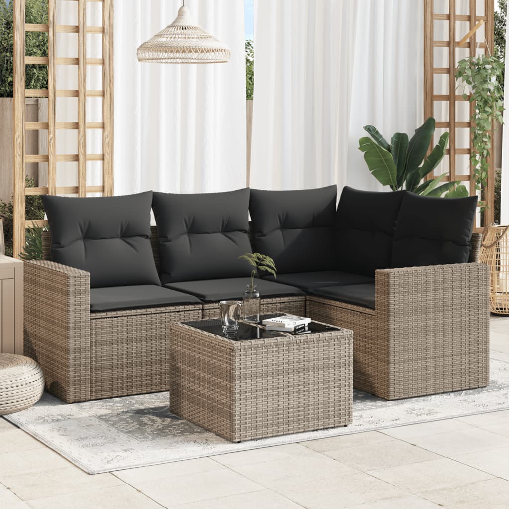 5-delige Loungeset met kussens poly rattan grijs is nu te koop bij PeponiXL, paradijselijk wonen!