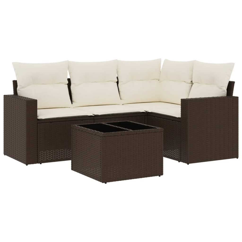 5-delige Loungeset met kussens poly rattan bruin is nu te koop bij PeponiXL, paradijselijk wonen!