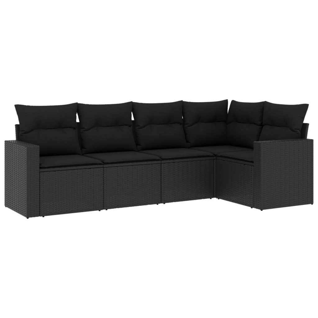 5-delige Loungeset met kussens poly rattan zwart is nu te koop bij PeponiXL, paradijselijk wonen!