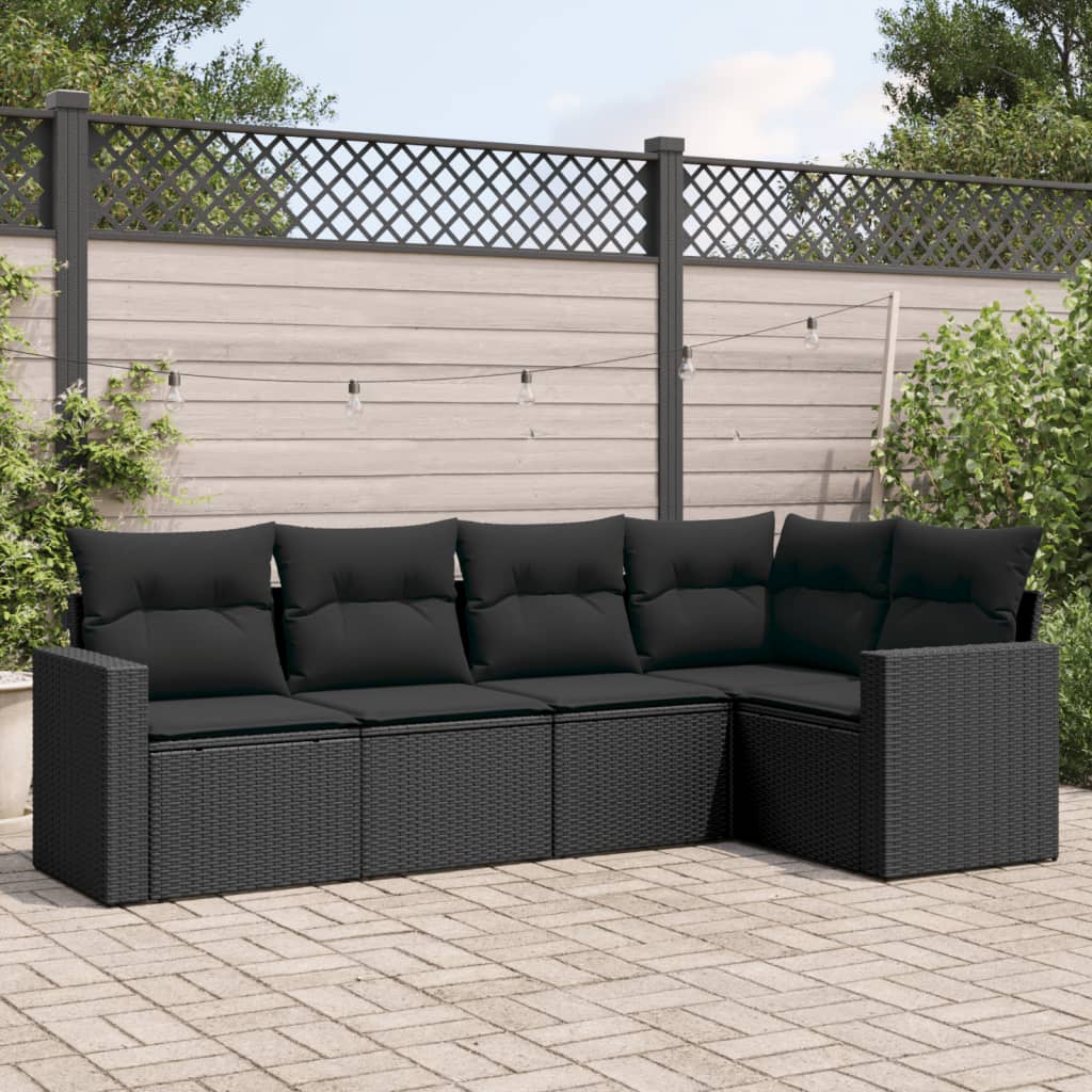 5-delige Loungeset met kussens poly rattan zwart is nu te koop bij PeponiXL, paradijselijk wonen!