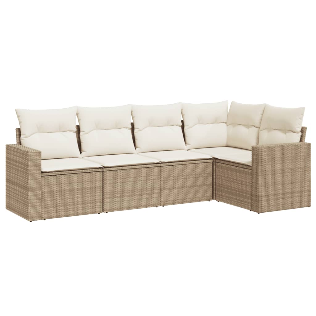 5-delige Loungeset met kussens poly rattan beige is nu te koop bij PeponiXL, paradijselijk wonen!