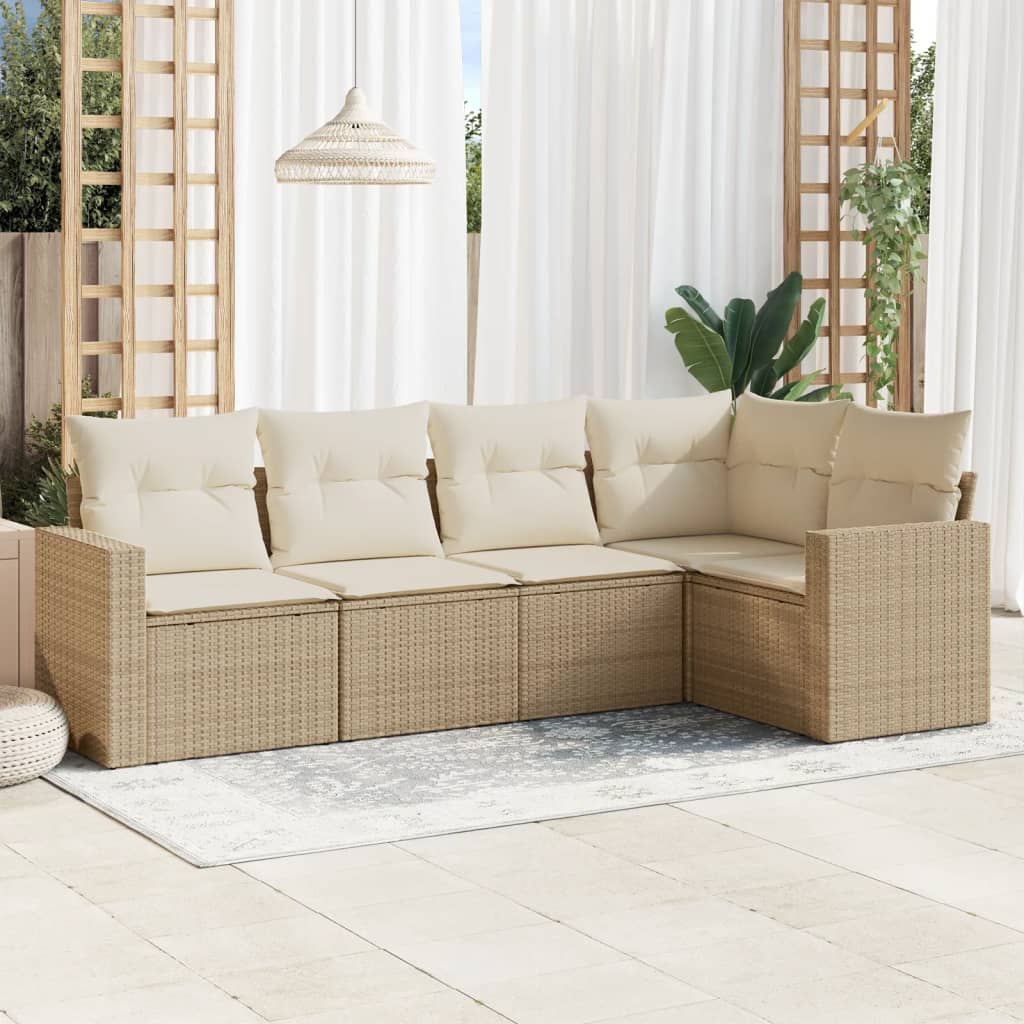 5-delige Loungeset met kussens poly rattan beige is nu te koop bij PeponiXL, paradijselijk wonen!