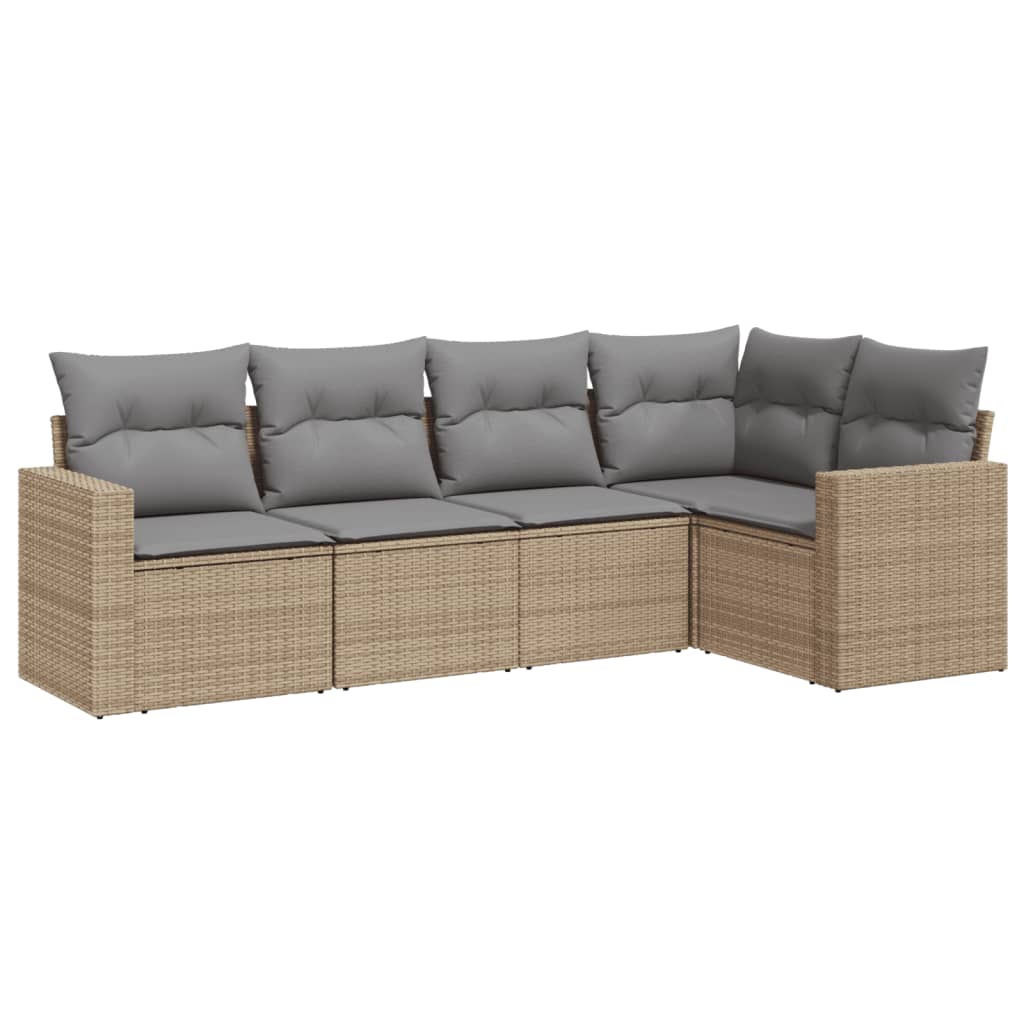 5-delige Loungeset met kussens poly rattan beige is nu te koop bij PeponiXL, paradijselijk wonen!