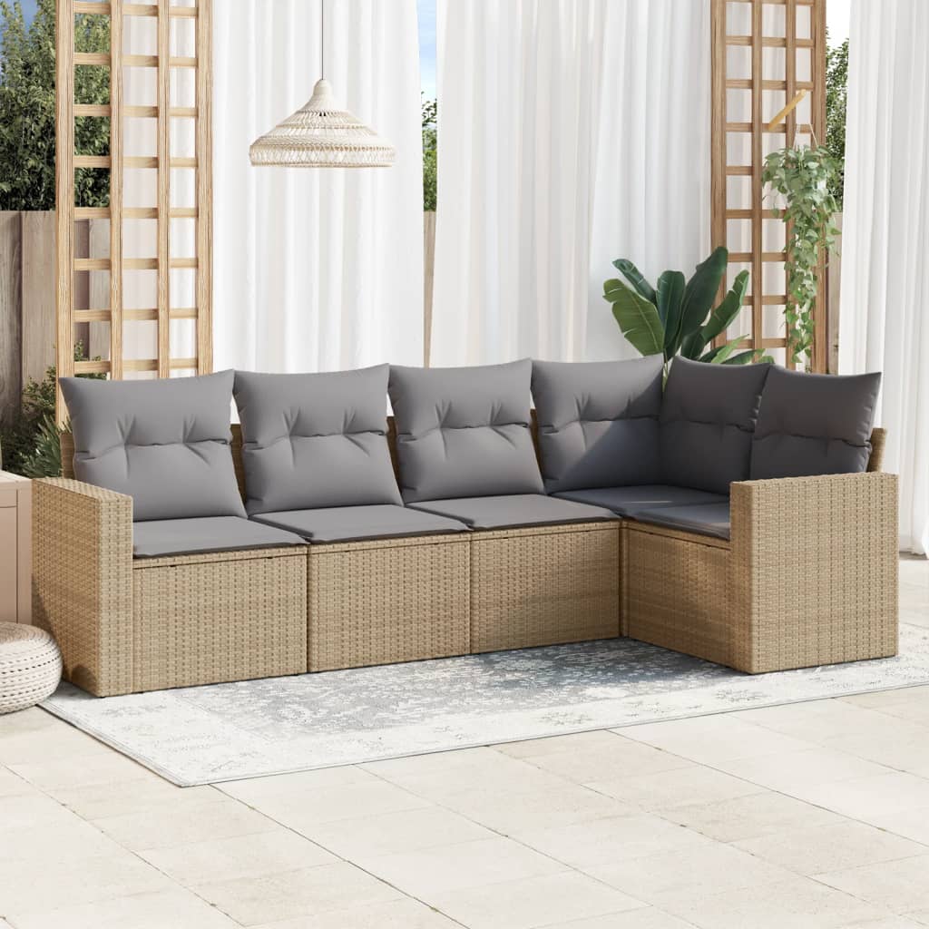 5-delige Loungeset met kussens poly rattan beige is nu te koop bij PeponiXL, paradijselijk wonen!