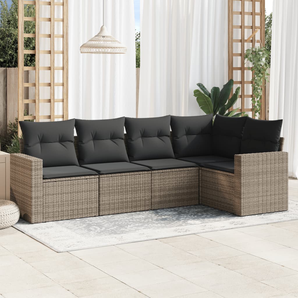 5-delige Loungeset met kussens poly rattan grijs is nu te koop bij PeponiXL, paradijselijk wonen!