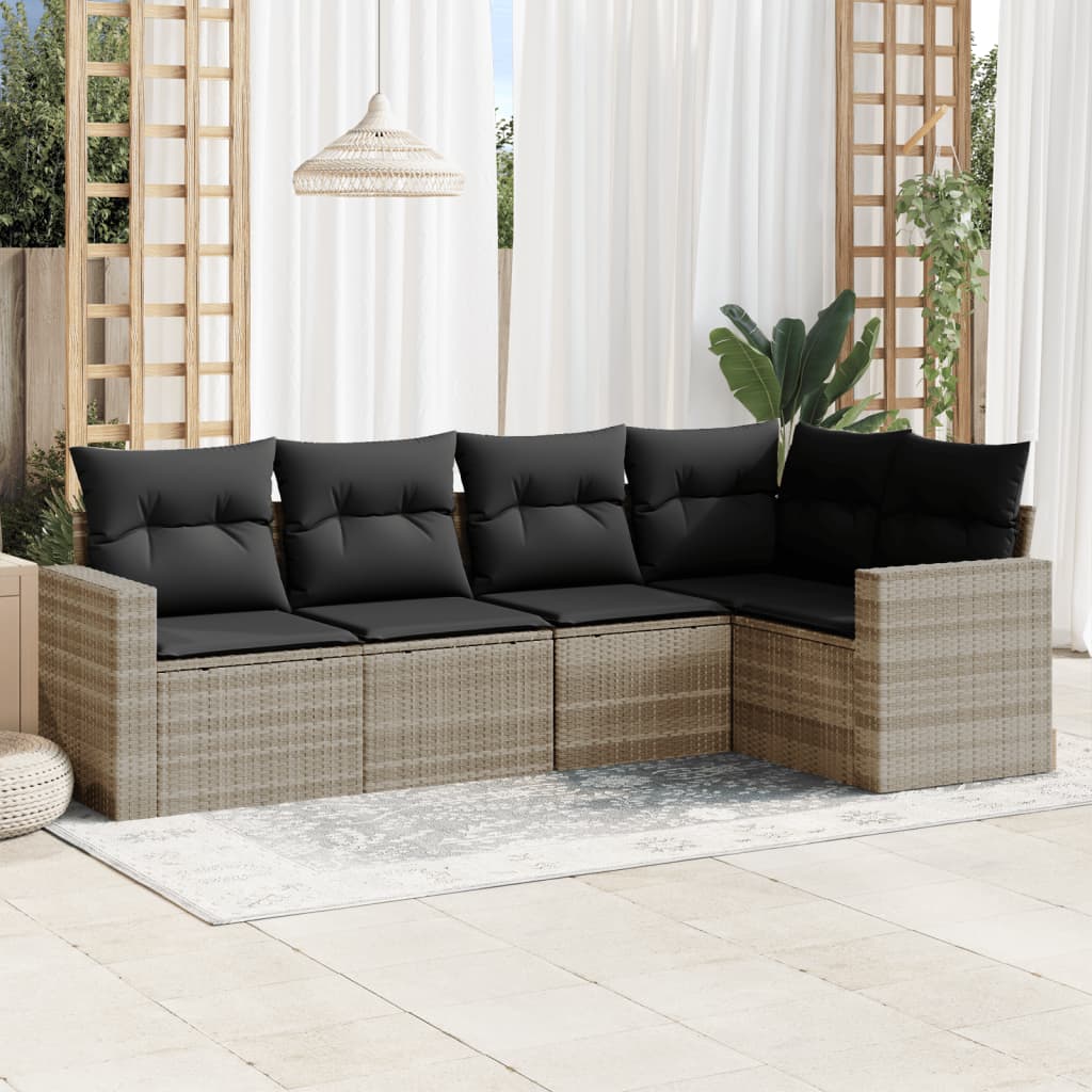 5-delige Loungeset met kussens poly rattan lichtgrijs is nu te koop bij PeponiXL, paradijselijk wonen!