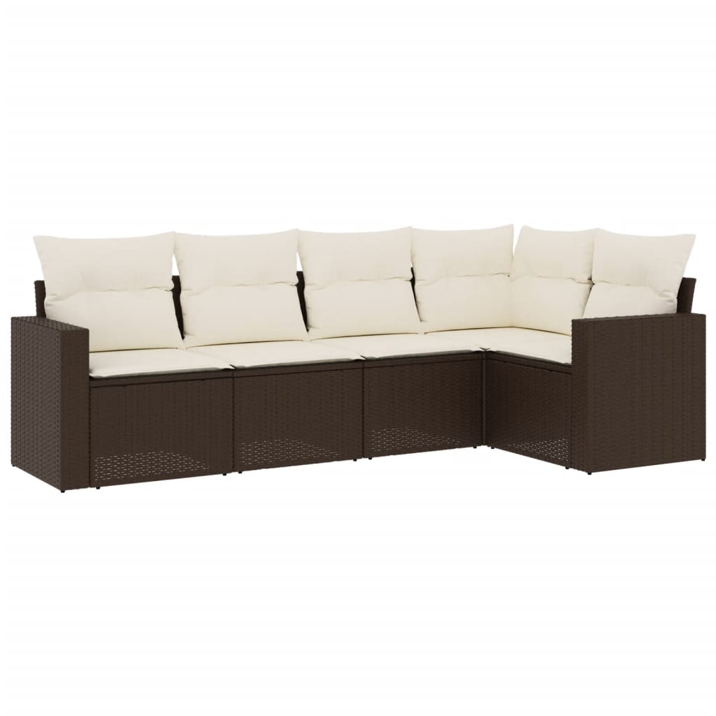 5-delige Loungeset met kussens poly rattan bruin is nu te koop bij PeponiXL, paradijselijk wonen!