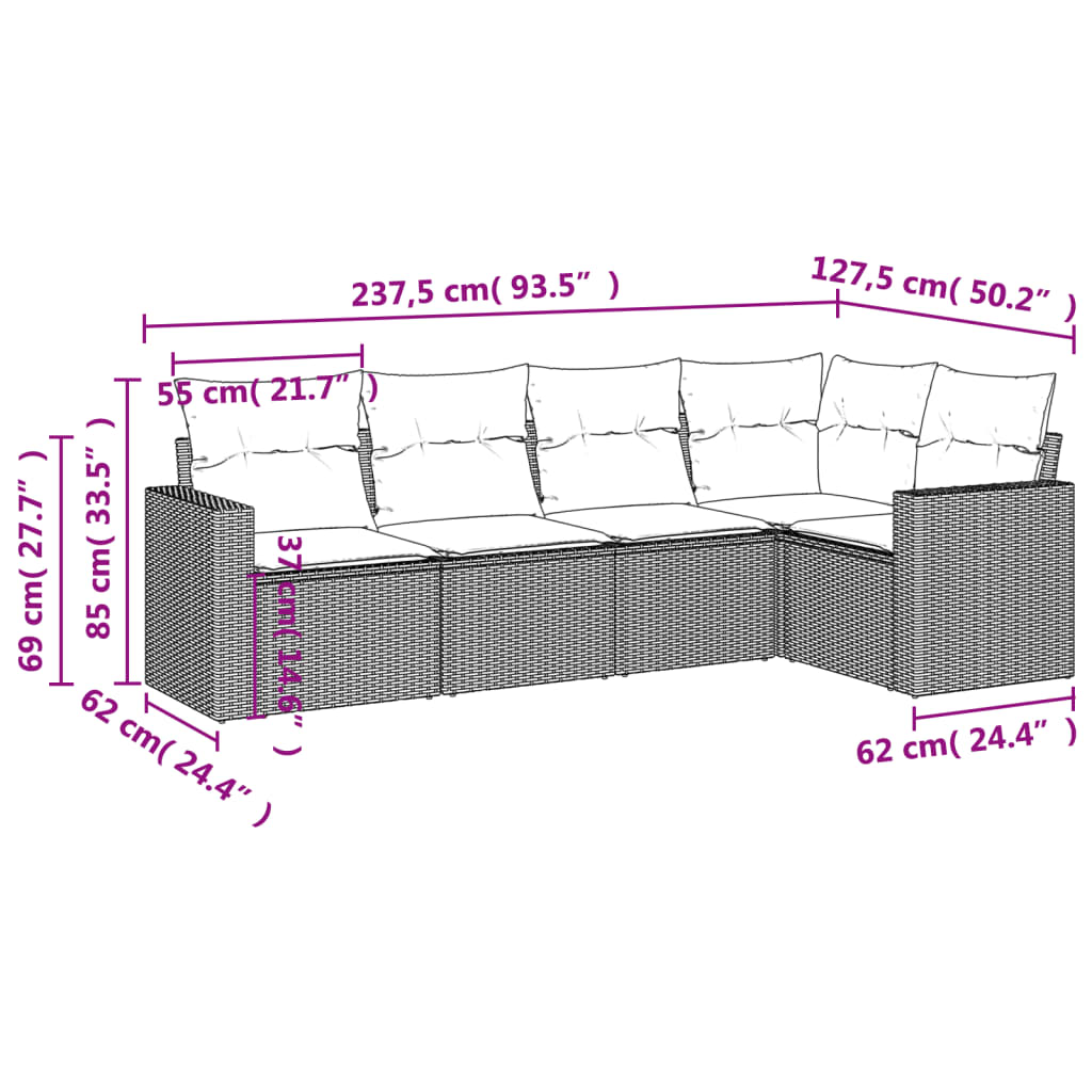 5-delige Loungeset met kussens poly rattan bruin is nu te koop bij PeponiXL, paradijselijk wonen!