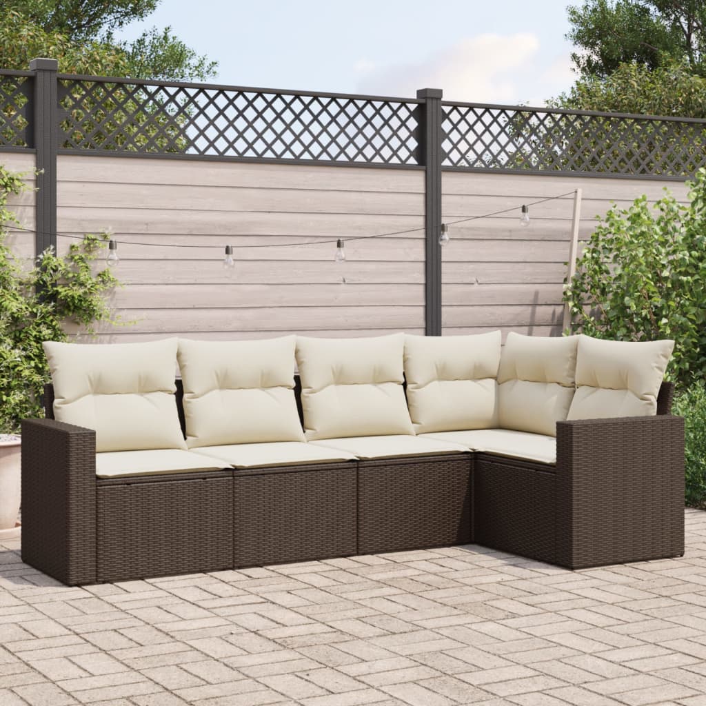 5-delige Loungeset met kussens poly rattan bruin is nu te koop bij PeponiXL, paradijselijk wonen!