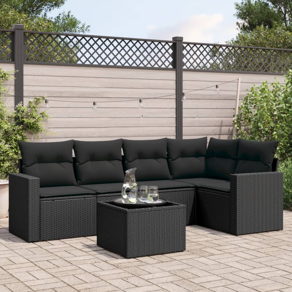 6-delige Loungeset met kussens poly rattan zwart is nu te koop bij PeponiXL, paradijselijk wonen!
