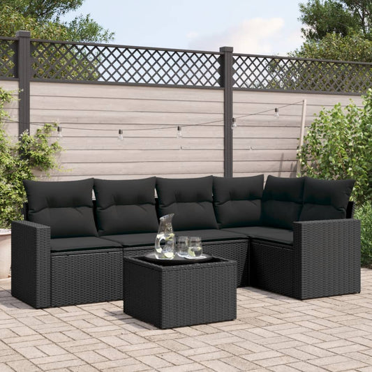 6-delige Loungeset met kussens poly rattan zwart is nu te koop bij PeponiXL, paradijselijk wonen!
