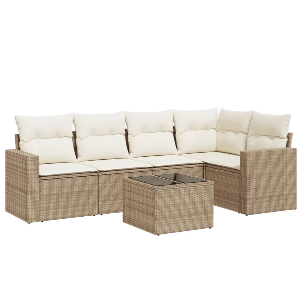 6-delige Loungeset met kussens poly rattan beige is nu te koop bij PeponiXL, paradijselijk wonen!