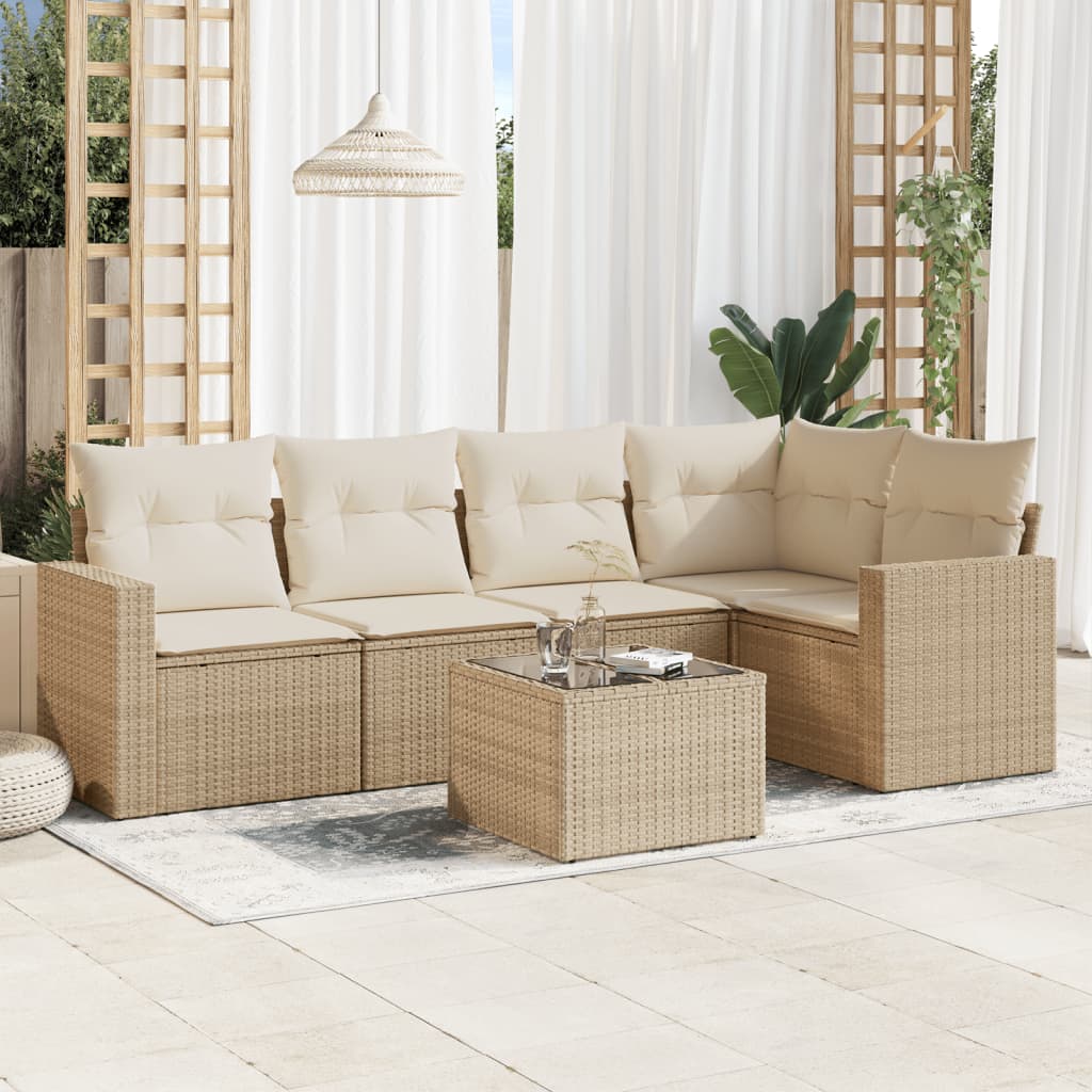 6-delige Loungeset met kussens poly rattan beige is nu te koop bij PeponiXL, paradijselijk wonen!