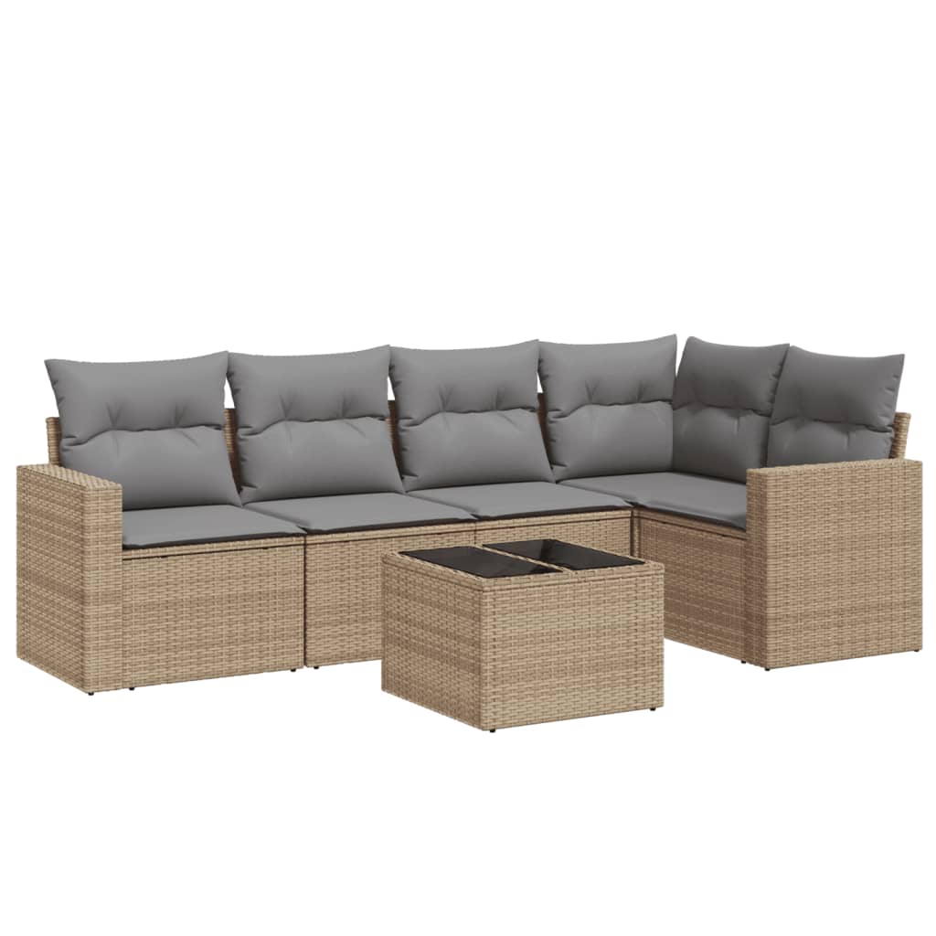 6-delige Loungeset met kussens poly rattan beige is nu te koop bij PeponiXL, paradijselijk wonen!