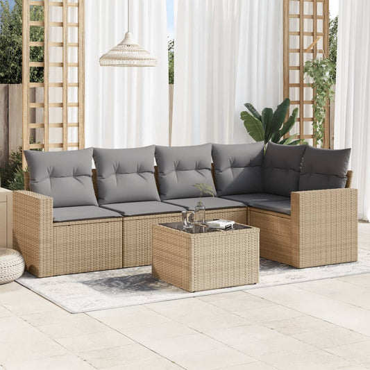 6-delige Loungeset met kussens poly rattan beige is nu te koop bij PeponiXL, paradijselijk wonen!