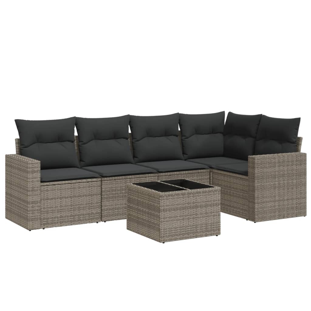 6-delige Loungeset met kussens poly rattan grijs is nu te koop bij PeponiXL, paradijselijk wonen!