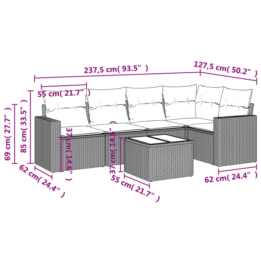 6-delige Loungeset met kussens poly rattan grijs is nu te koop bij PeponiXL, paradijselijk wonen!