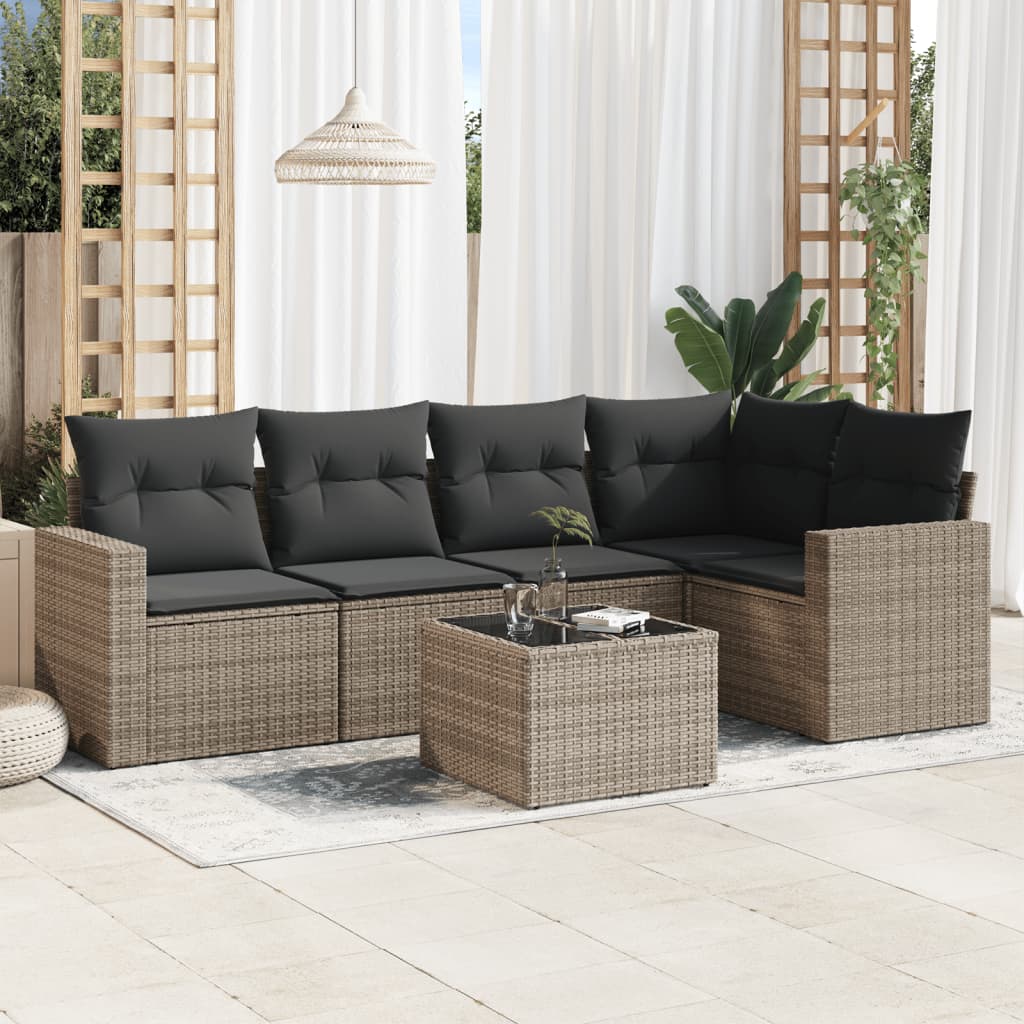 6-delige Loungeset met kussens poly rattan grijs is nu te koop bij PeponiXL, paradijselijk wonen!