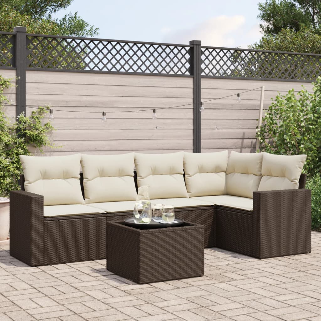 6-delige Loungeset met kussens poly rattan bruin is nu te koop bij PeponiXL, paradijselijk wonen!