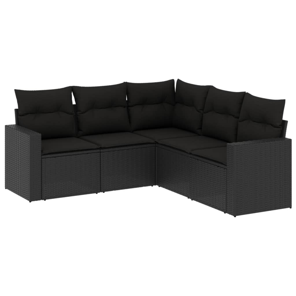 5-delige Loungeset met kussens poly rattan zwart is nu te koop bij PeponiXL, paradijselijk wonen!