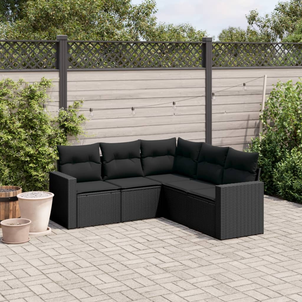 5-delige Loungeset met kussens poly rattan zwart is nu te koop bij PeponiXL, paradijselijk wonen!