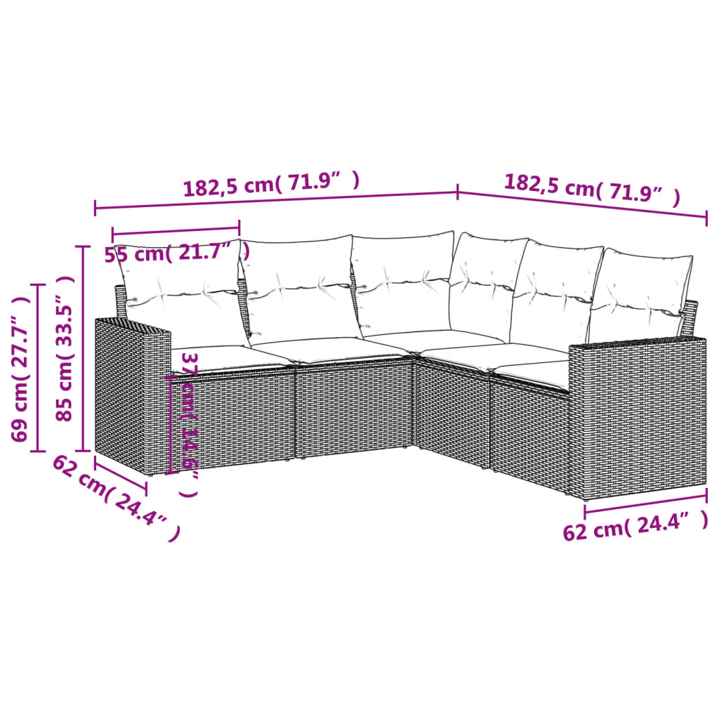 5-delige Loungeset met kussens poly rattan zwart is nu te koop bij PeponiXL, paradijselijk wonen!