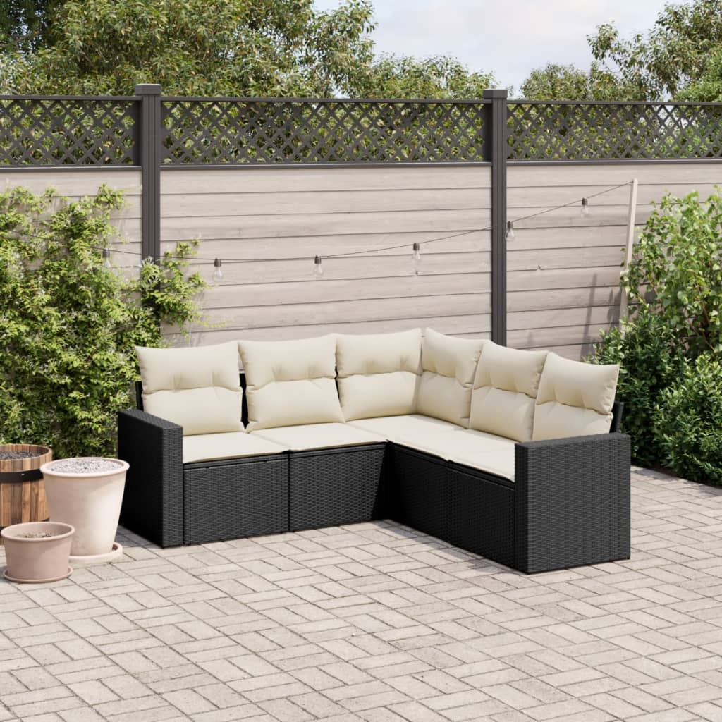 5-delige Loungeset met kussens poly rattan zwart is nu te koop bij PeponiXL, paradijselijk wonen!