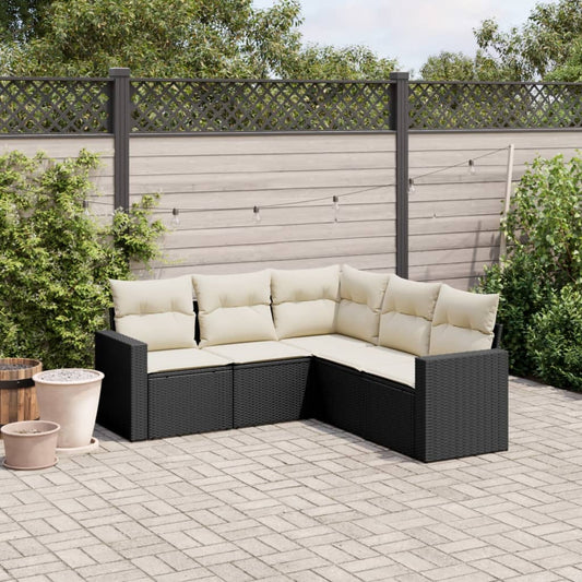 5-delige Loungeset met kussens poly rattan zwart is nu te koop bij PeponiXL, paradijselijk wonen!