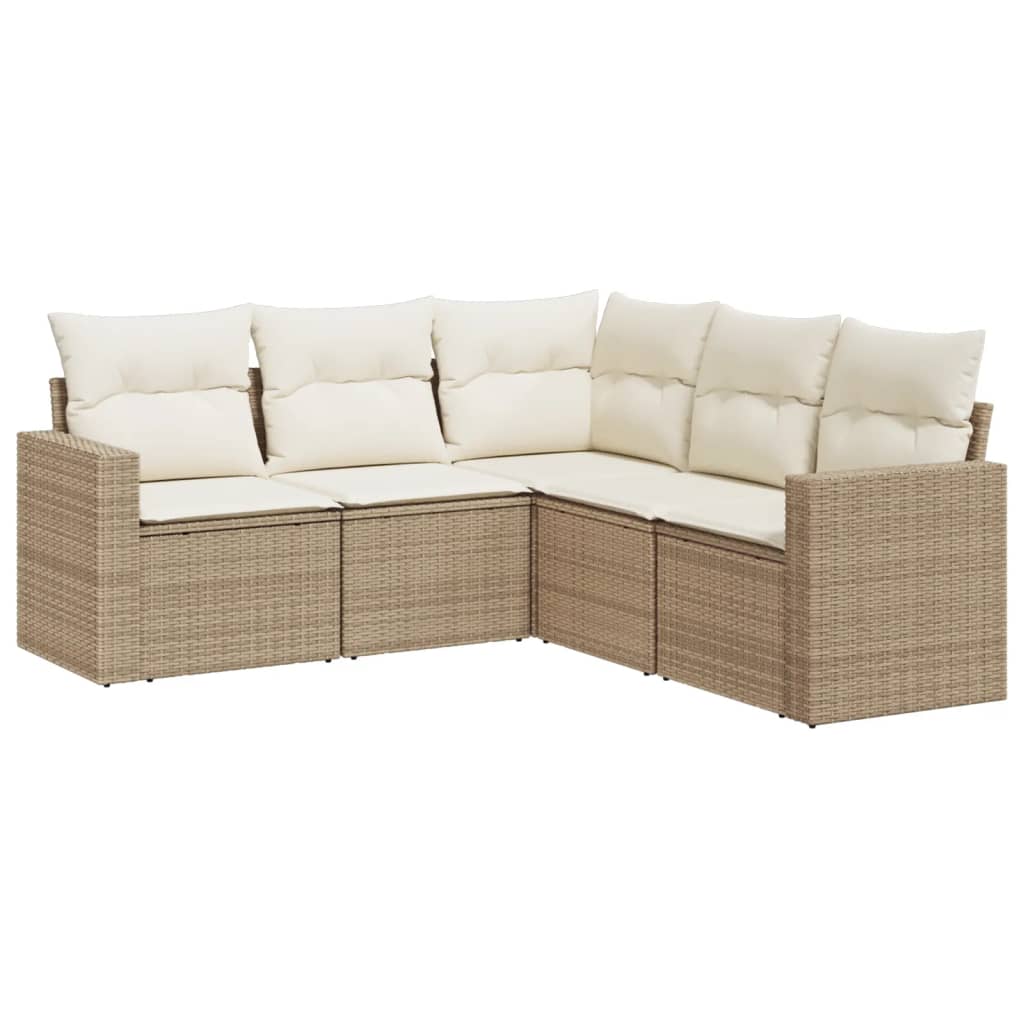 5-delige Loungeset met kussens poly rattan beige is nu te koop bij PeponiXL, paradijselijk wonen!