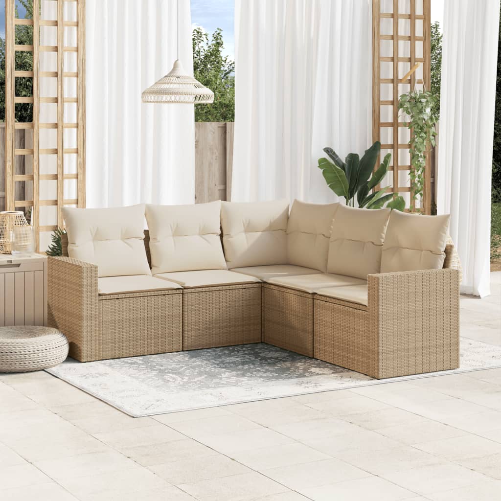 5-delige Loungeset met kussens poly rattan beige is nu te koop bij PeponiXL, paradijselijk wonen!
