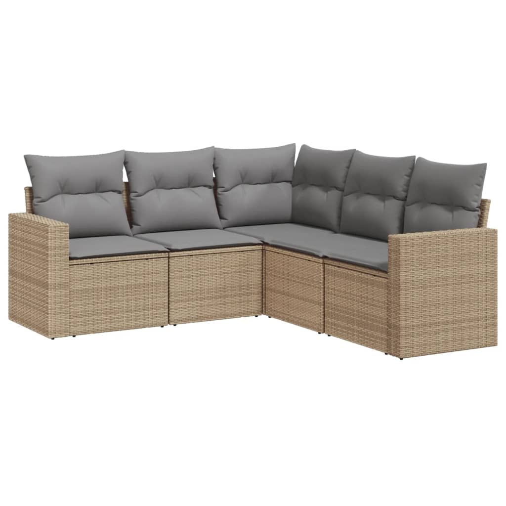 5-delige Loungeset met kussens poly rattan beige is nu te koop bij PeponiXL, paradijselijk wonen!