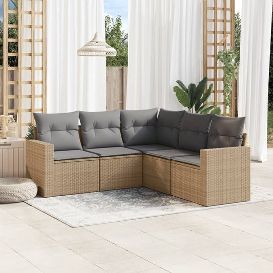 5-delige Loungeset met kussens poly rattan beige is nu te koop bij PeponiXL, paradijselijk wonen!