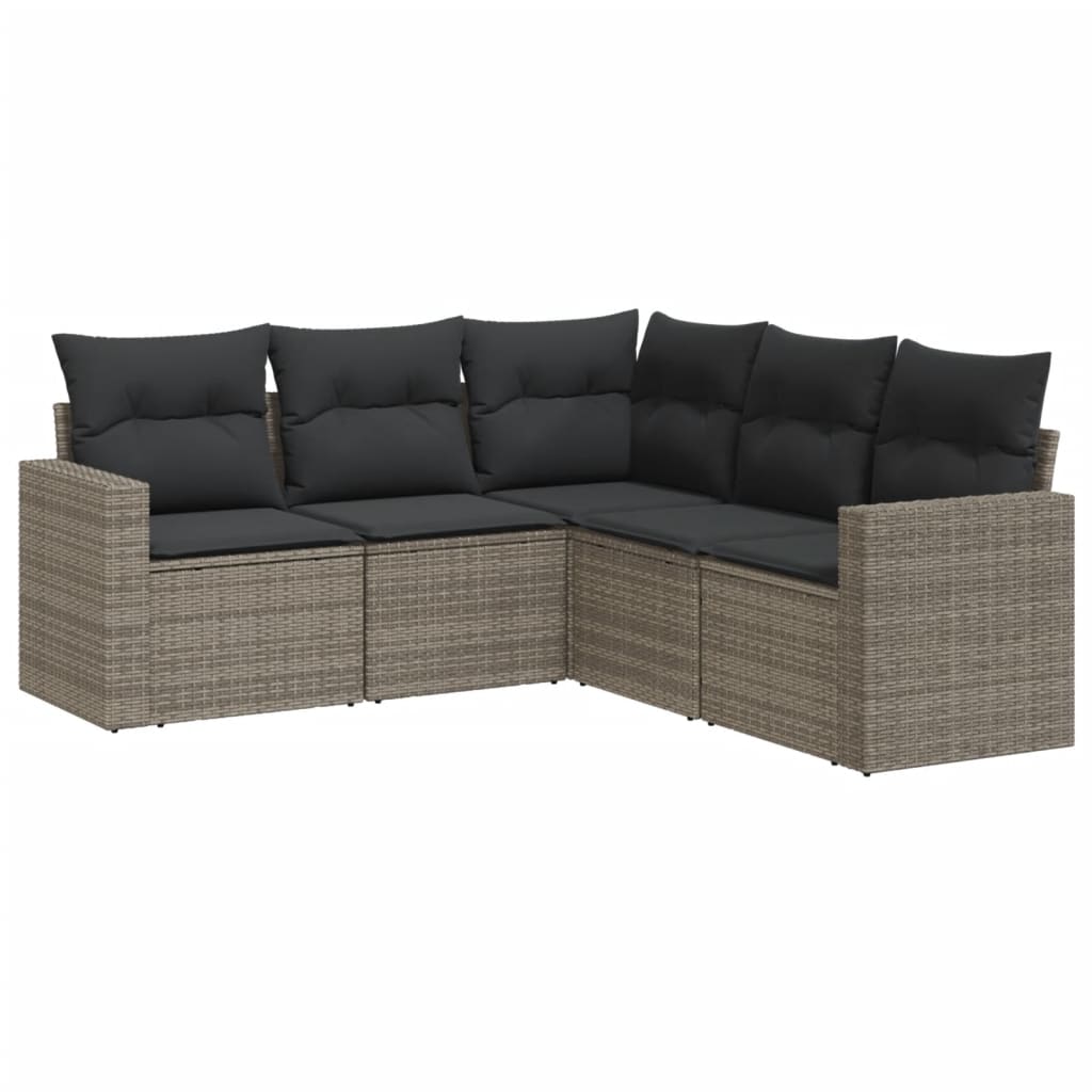 5-delige Loungeset met kussens poly rattan grijs is nu te koop bij PeponiXL, paradijselijk wonen!