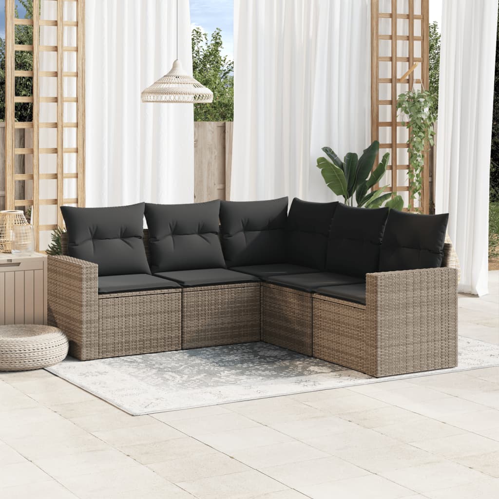 5-delige Loungeset met kussens poly rattan grijs is nu te koop bij PeponiXL, paradijselijk wonen!