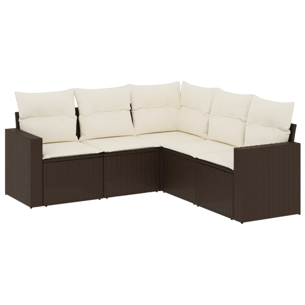 5-delige Loungeset met kussens poly rattan bruin is nu te koop bij PeponiXL, paradijselijk wonen!