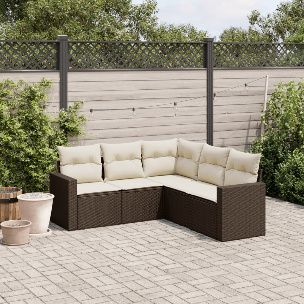 5-delige Loungeset met kussens poly rattan bruin is nu te koop bij PeponiXL, paradijselijk wonen!