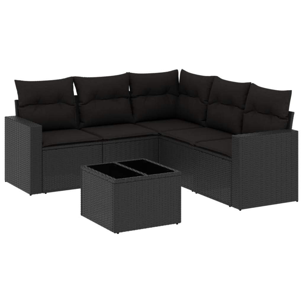 6-delige Loungeset met kussens poly rattan zwart is nu te koop bij PeponiXL, paradijselijk wonen!
