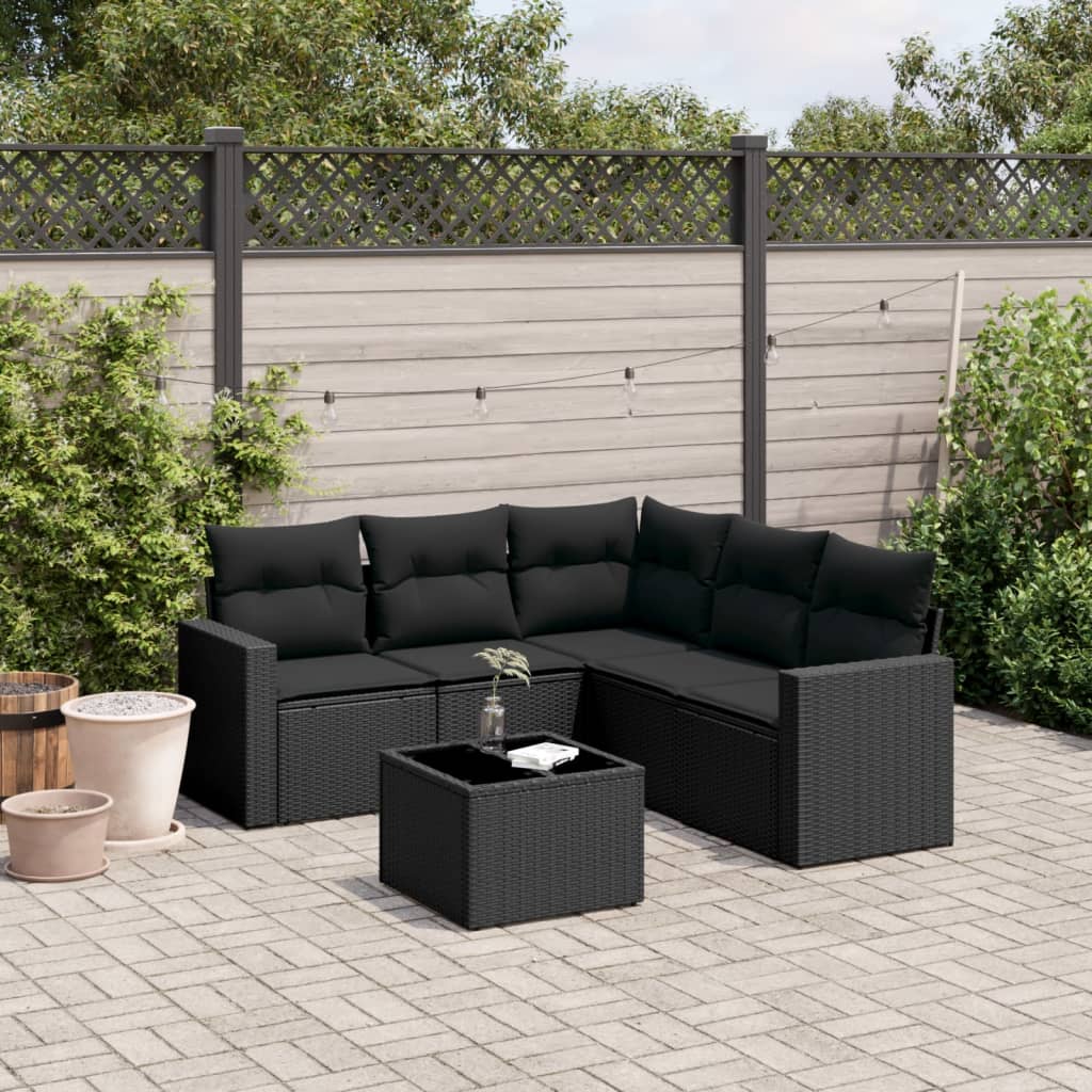 6-delige Loungeset met kussens poly rattan zwart is nu te koop bij PeponiXL, paradijselijk wonen!