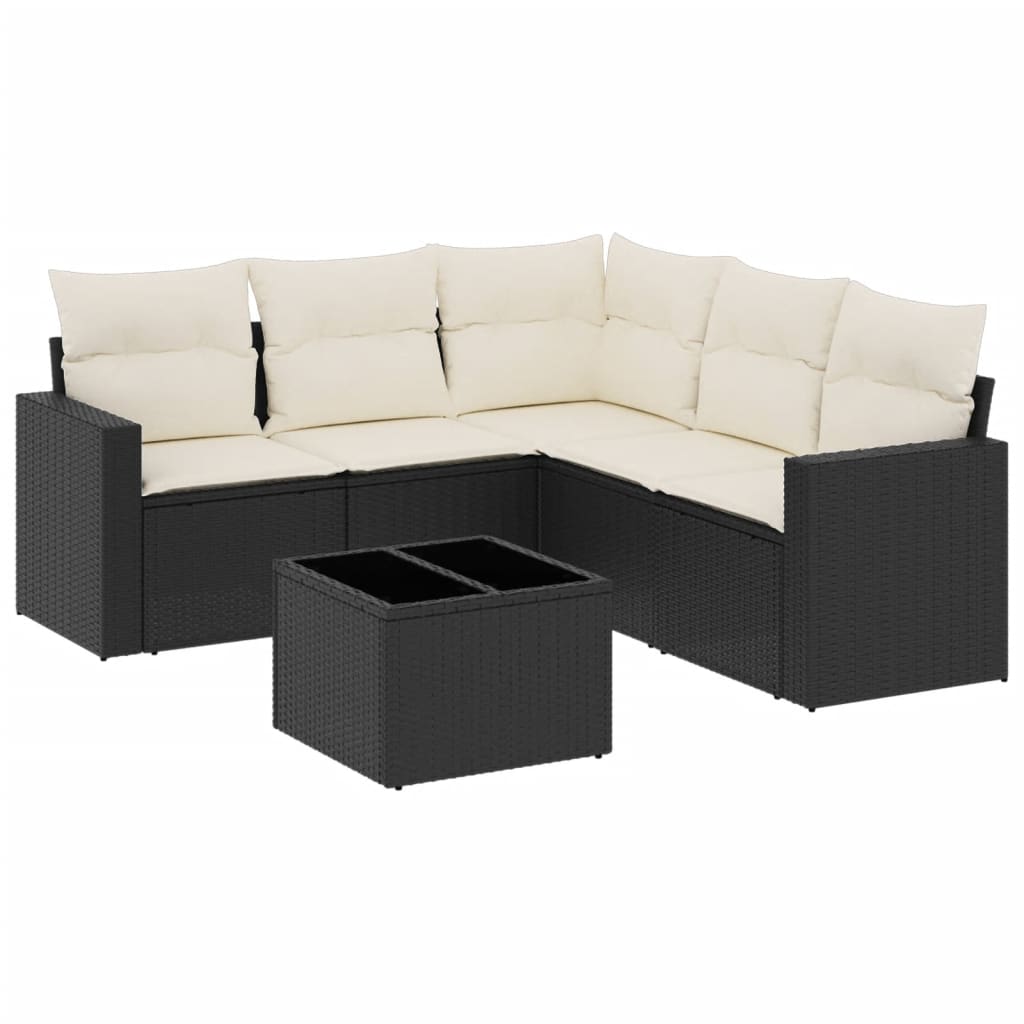 6-delige Loungeset met kussens poly rattan zwart is nu te koop bij PeponiXL, paradijselijk wonen!