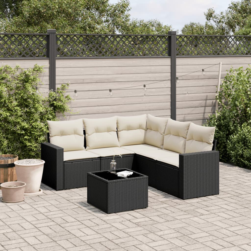 6-delige Loungeset met kussens poly rattan zwart is nu te koop bij PeponiXL, paradijselijk wonen!