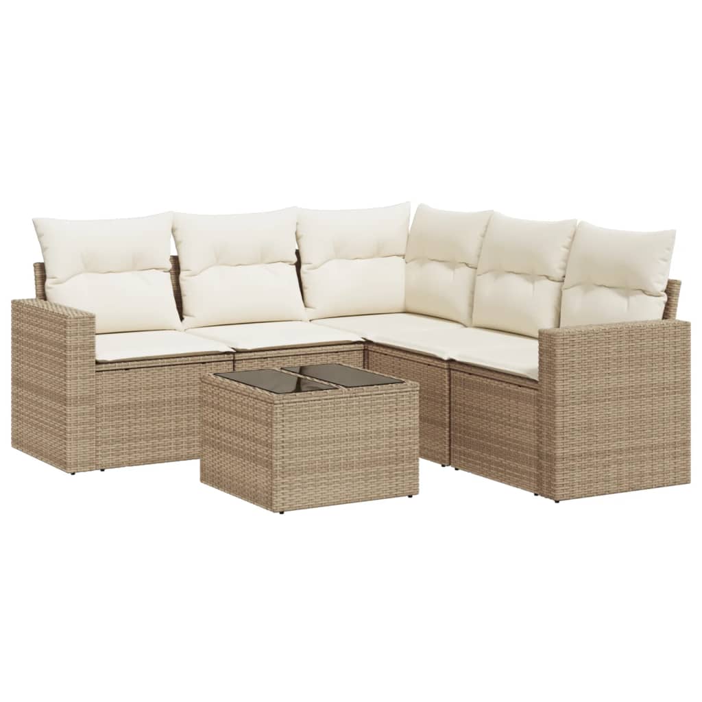 6-delige Loungeset met kussens poly rattan beige is nu te koop bij PeponiXL, paradijselijk wonen!