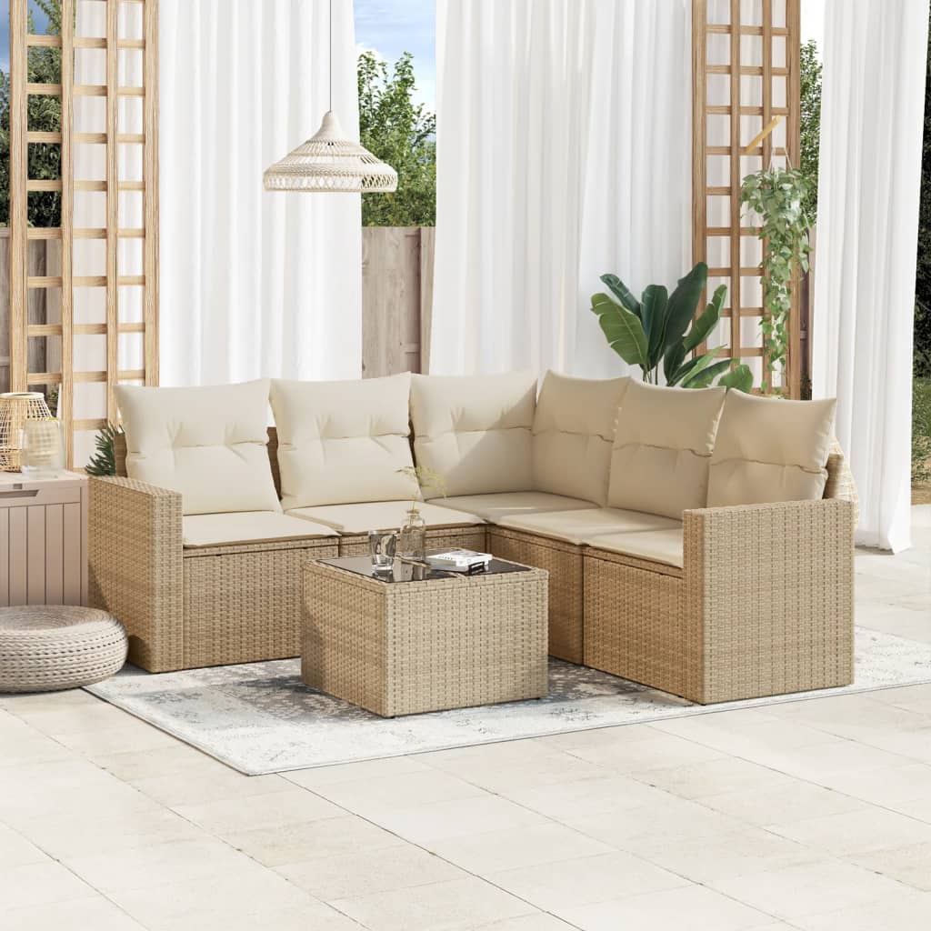 6-delige Loungeset met kussens poly rattan beige is nu te koop bij PeponiXL, paradijselijk wonen!