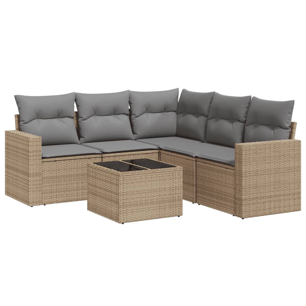 6-delige Loungeset met kussens poly rattan beige is nu te koop bij PeponiXL, paradijselijk wonen!