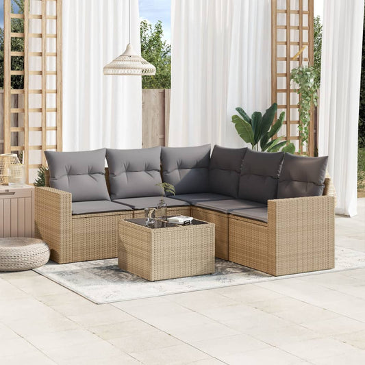 6-delige Loungeset met kussens poly rattan beige is nu te koop bij PeponiXL, paradijselijk wonen!