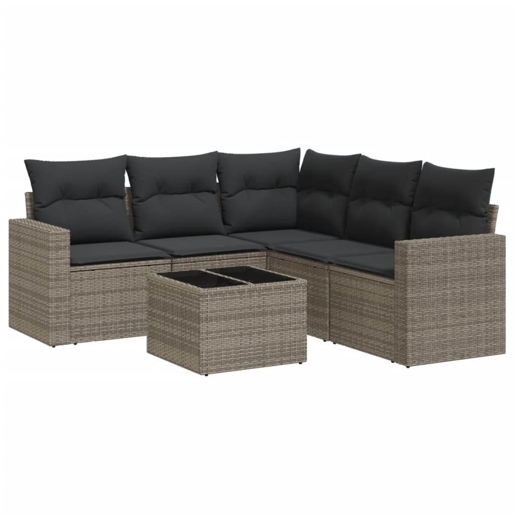 6-delige Loungeset met kussens poly rattan grijs is nu te koop bij PeponiXL, paradijselijk wonen!