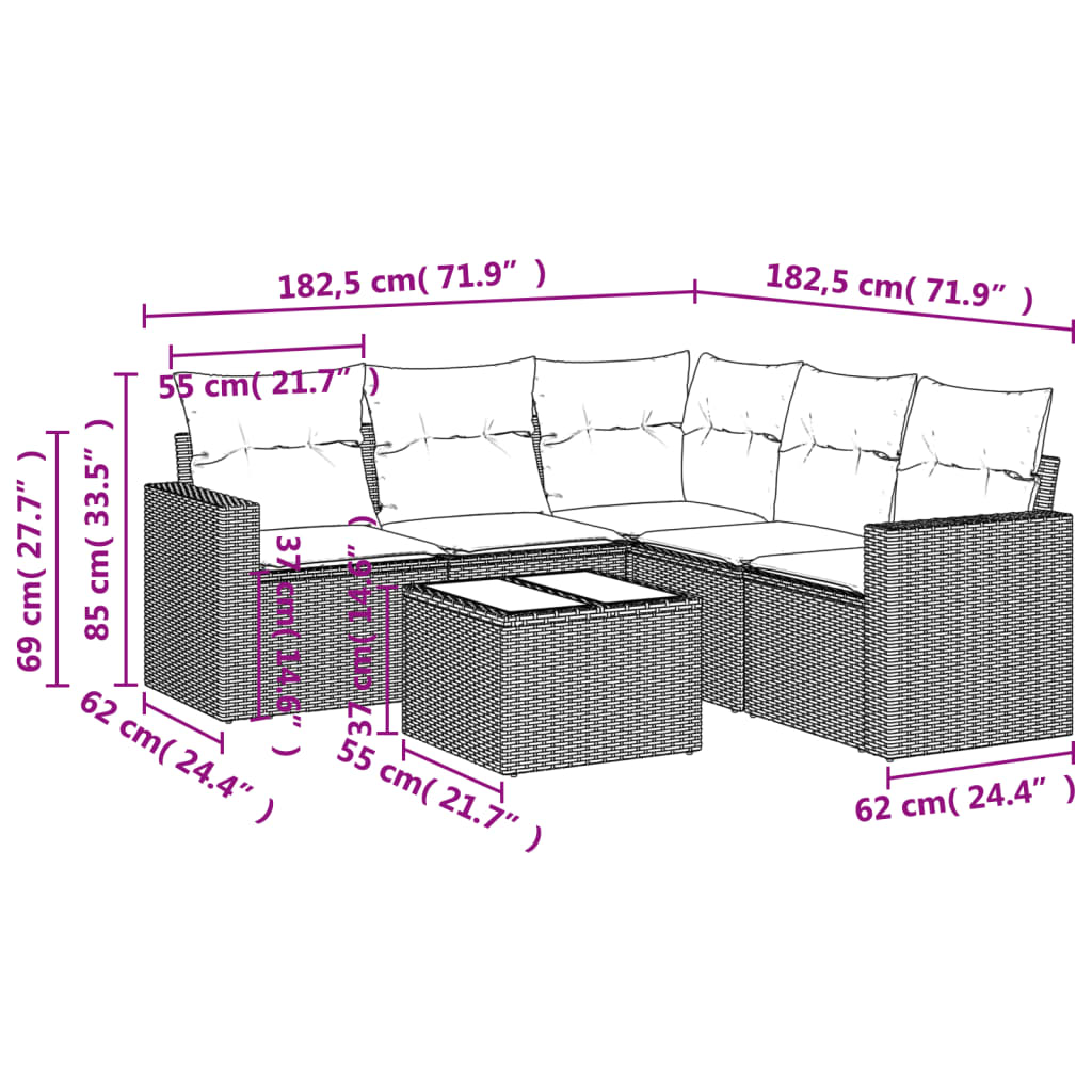 6-delige Loungeset met kussens poly rattan grijs is nu te koop bij PeponiXL, paradijselijk wonen!