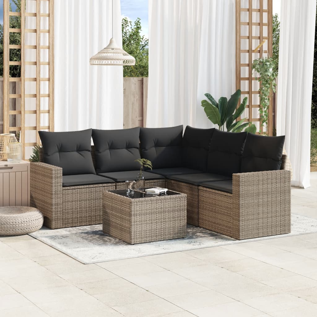 6-delige Loungeset met kussens poly rattan grijs is nu te koop bij PeponiXL, paradijselijk wonen!