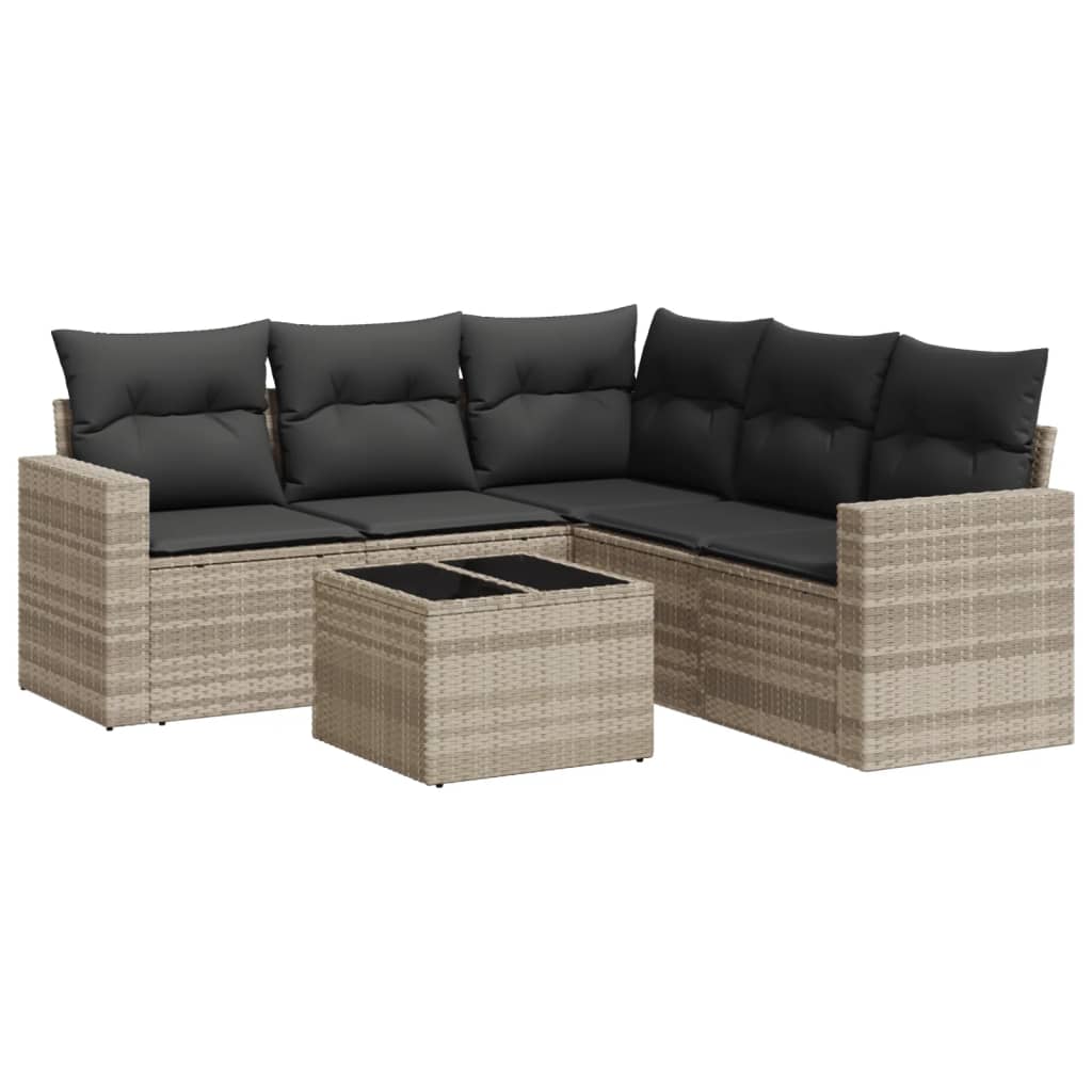 6-delige Loungeset met kussens poly rattan lichtgrijs is nu te koop bij PeponiXL, paradijselijk wonen!